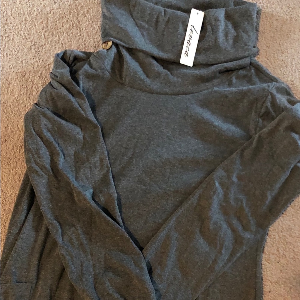 Gray Button Turtle Neck